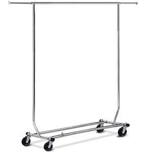 yaheetech commercial clothing garment rack, single rail clothes hanger freestanding collapsible/folding/adjustable heavy duty rolling multi-functional expandable clothes storage w/shelfs on wheels