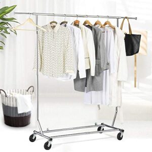 Yaheetech Commercial Clothing Garment Rack, Single Rail Clothes Hanger Freestanding Collapsible/Folding/Adjustable Heavy Duty Rolling Multi-Functional Expandable Clothes Storage w/Shelfs on Wheels