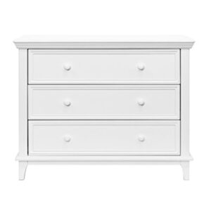 Contours Easy-to-Assemble Transitional 3-Drawer Dresser - Built-in Hardware, Changing Table Height, 3 Spacious Drawers, Sculpted Wooden Knobs, Anti-Tip Kit, White