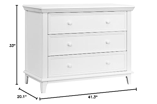 Contours Easy-to-Assemble Transitional 3-Drawer Dresser - Built-in Hardware, Changing Table Height, 3 Spacious Drawers, Sculpted Wooden Knobs, Anti-Tip Kit, White