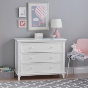 Contours Easy-to-Assemble Transitional 3-Drawer Dresser - Built-in Hardware, Changing Table Height, 3 Spacious Drawers, Sculpted Wooden Knobs, Anti-Tip Kit, White