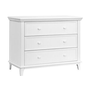 Contours Easy-to-Assemble Transitional 3-Drawer Dresser - Built-in Hardware, Changing Table Height, 3 Spacious Drawers, Sculpted Wooden Knobs, Anti-Tip Kit, White