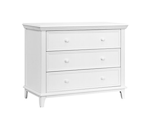 Contours Easy-to-Assemble Transitional 3-Drawer Dresser - Built-in Hardware, Changing Table Height, 3 Spacious Drawers, Sculpted Wooden Knobs, Anti-Tip Kit, White