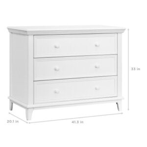 Contours Easy-to-Assemble Transitional 3-Drawer Dresser - Built-in Hardware, Changing Table Height, 3 Spacious Drawers, Sculpted Wooden Knobs, Anti-Tip Kit, White