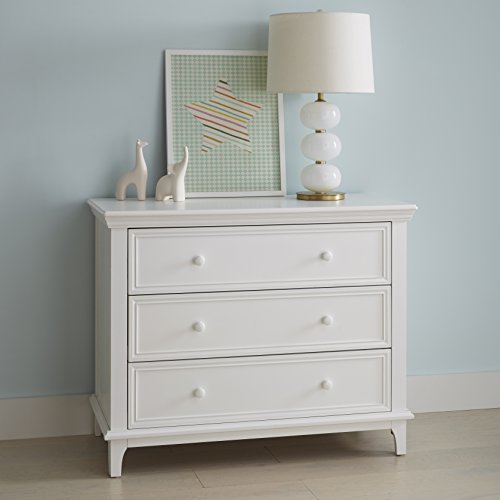 Contours Easy-to-Assemble Transitional 3-Drawer Dresser - Built-in Hardware, Changing Table Height, 3 Spacious Drawers, Sculpted Wooden Knobs, Anti-Tip Kit, White