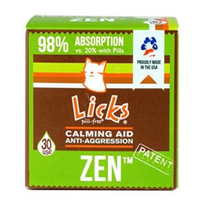 licks pill-free zen cat calming - natural calming aid for aggressive behavior and nervousness - calming cat treats for stress relief & cat health - gel packets - 30 use