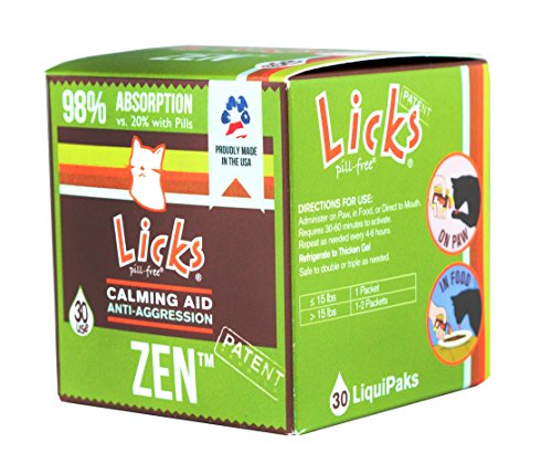 Licks Pill-Free Zen Cat Calming - Natural Calming Aid for Aggressive Behavior and Nervousness - Calming Cat Treats for Stress Relief & Cat Health - Gel Packets - 30 Use