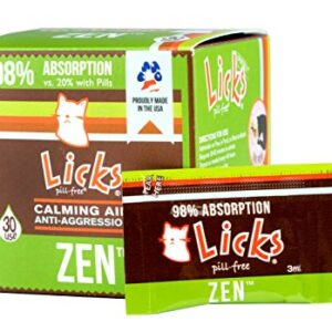 Licks Pill-Free Zen Cat Calming - Natural Calming Aid for Aggressive Behavior and Nervousness - Calming Cat Treats for Stress Relief & Cat Health - Gel Packets - 30 Use