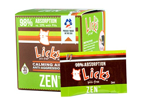 Licks Pill-Free Zen Cat Calming - Natural Calming Aid for Aggressive Behavior and Nervousness - Calming Cat Treats for Stress Relief & Cat Health - Gel Packets - 30 Use