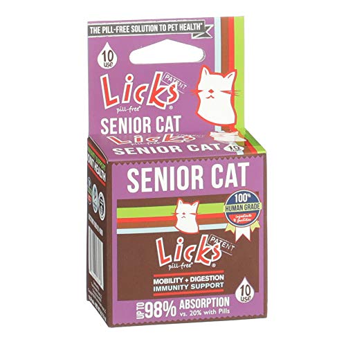 Licks Pill Free Senior Cat - Joint Support & Digestion Supplement for Senior Cats - Immunity Vitamins & Heart Health Supplements for Older Cats - Gel Packets - 10 Use