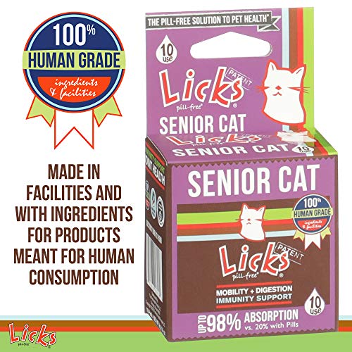 Licks Pill Free Senior Cat - Joint Support & Digestion Supplement for Senior Cats - Immunity Vitamins & Heart Health Supplements for Older Cats - Gel Packets - 10 Use