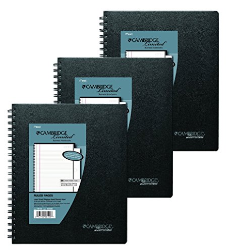 3 Pack of Cambridge Business Notebook with Pocket, Hardbound, 8.5 x 11 Inches, Black (06100)