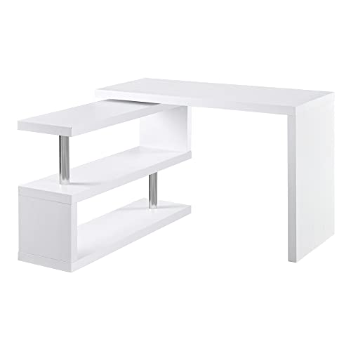 HOMCOM 360 Degree Rotating Corner Computer Desk, L Shaped Desk, Home Office Workstation with 3-Tier Storage Shelves, White