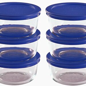 Pyrex Storage 2 Cup Round Dish, Clear with Blue Lid, 12-Piece