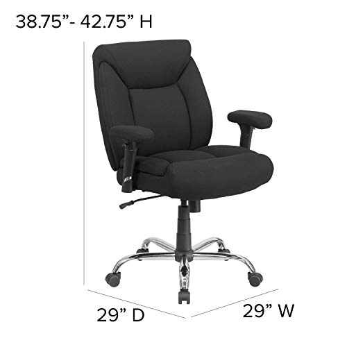 Flash Furniture HERCULES Series Big & Tall 400 lb. Rated Black Fabric Deep Tufted Swivel Ergonomic Task Office Chair with Adjustable Arms