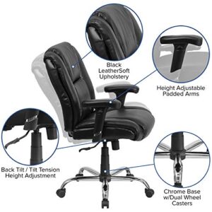 Flash Furniture HERCULES Series Big & Tall 400 lb. Rated Black LeatherSoft Ergonomic Task Office Chair with Chrome Base and Adjustable Arms