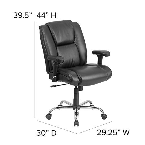 Flash Furniture HERCULES Series Big & Tall 400 lb. Rated Black LeatherSoft Ergonomic Task Office Chair with Chrome Base and Adjustable Arms