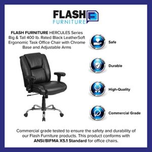 Flash Furniture HERCULES Series Big & Tall 400 lb. Rated Black LeatherSoft Ergonomic Task Office Chair with Chrome Base and Adjustable Arms