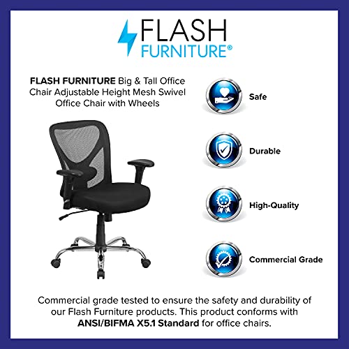 Flash Furniture Big & Tall Office Chair | Adjustable Height Mesh Swivel Office Chair with Wheels