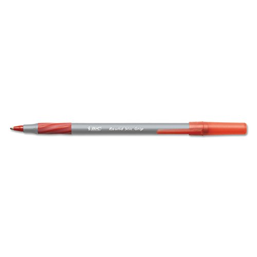 BIC America GSMG11RD Round Stic Grip Xtra Comfort Ballpoint Pen, Red Ink, Medium, Dozen (Pack of 12 pens)