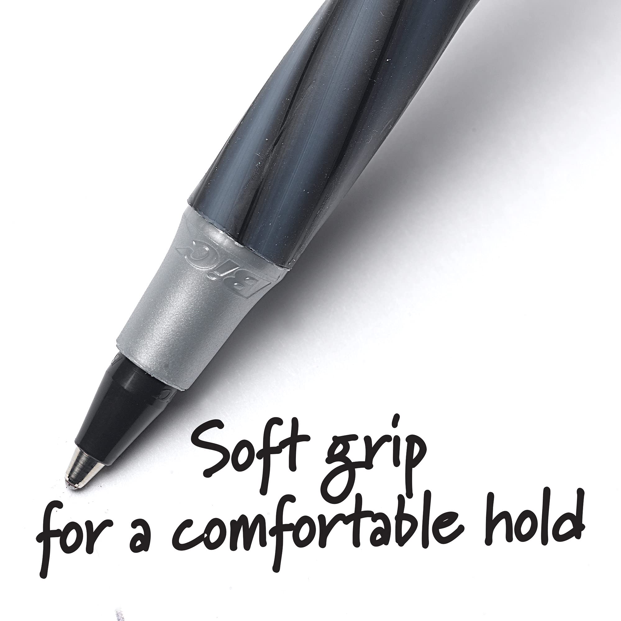 BIC Round Stic Grip Xtra Comfort Ballpoint Pen, Fine Point (0.8mm), Black, 12-Count