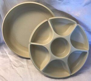 2 pc vintage tupperware 13.5" veggie dip taco divided covered party tray almond 1655 holiday appetizer ~ 7 compartments