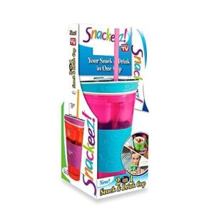 snackeez plastic travel cup snack drink in one container 16oz (pink/blue)