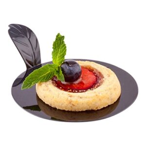 restaurantware 3 inch dessert serving plates, 100 round pastry plates - with handle, disposable, black plastic mini plastic plates, recyclable, for appetizers or desserts - restaurantware
