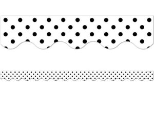 teacher created resources black polka dots on white scalloped border trim (5593)