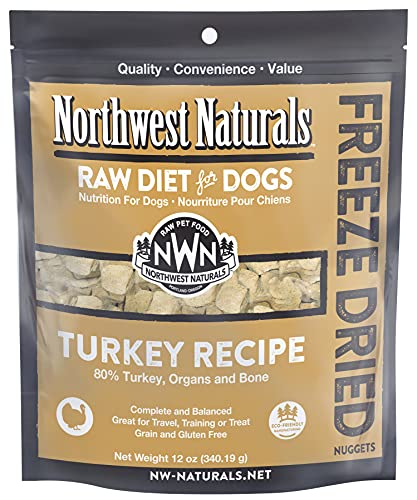 Northwest Naturals Freeze Dried Raw Diet for Dogs Freeze Dried Nuggets Dog Food – Turkey – Grain-Free, Gluten-Free Pet Food, Dog Training Treats – 12 Oz.