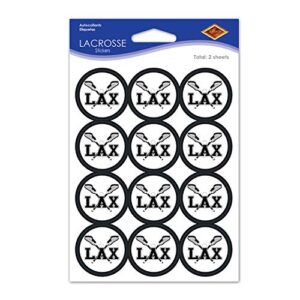 "beistle lacrosse stickers, 4"" x 6"", 2 sheets in package", white/black (54060)
