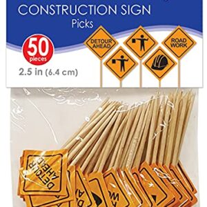 Beistle, 2 1/2-Inch, Orange/Black Construction Sign Food Picks