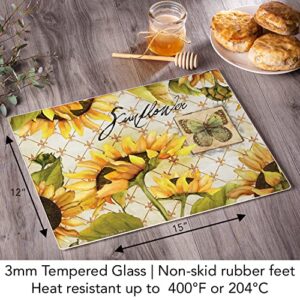 CounterArt Sunflowers in Bloom 3mm Heat Tolerant Tempered Glass Cutting Board 15” x 12” Manufactured in the USA Dishwasher Safe