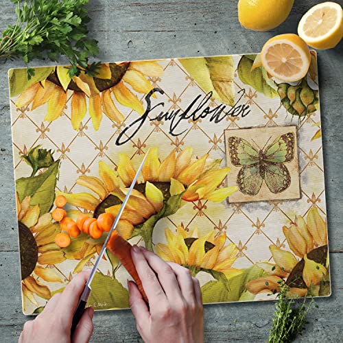 CounterArt Sunflowers in Bloom 3mm Heat Tolerant Tempered Glass Cutting Board 15” x 12” Manufactured in the USA Dishwasher Safe
