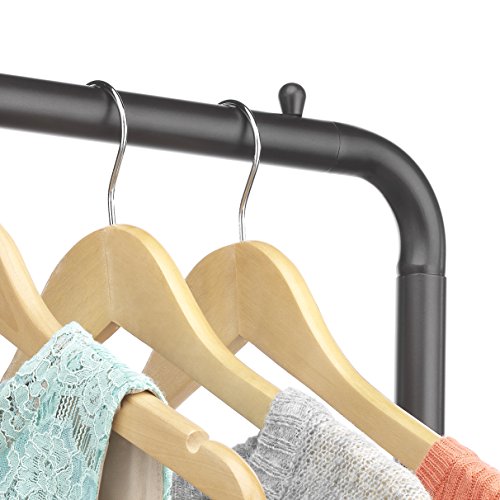 Whitmor Slat Wood Garment Rack - Freestanding Rolling Clothing Organizer - New Zealand Pine Shelf