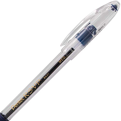 Pentel® R.S.V.P.® Ballpoint Pens, Medium Point, 1.0 mm, Clear Barrel, Blue Ink, Pack Of 12