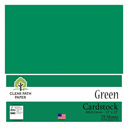 Green Cardstock - 12 x 12 inch - 65Lb Cover - 25 Sheets - Clear Path Paper