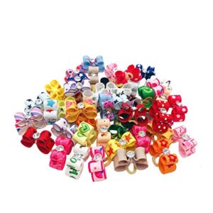 pet show 0.98inch*0.39inch tiny small dogs hair bows with rubber bands ribbon rhinestone dog puppy grooming topknot hair accessories assorted color pack of 20