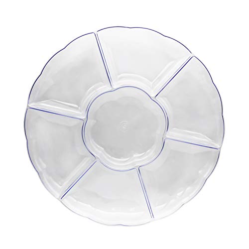 Party Essentials Hard Plastic Round Divided Serving Tray, 1-Count, 16", 7-Section, Clear