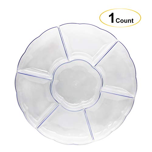 Party Essentials Hard Plastic Round Divided Serving Tray, 1-Count, 16", 7-Section, Clear