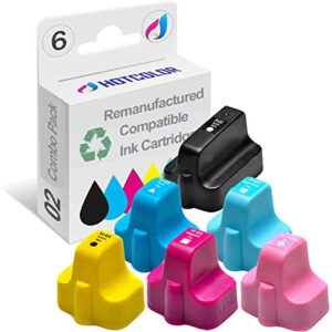 hotcolor remanufactured hp 02 ink cartridges replacement for hp ink cartridges 02 for hp photosmart c6180 ink cartridges hp c6280 hp c5180 ink cartridges (bk, c, m, y, lc, lm, 6-pack)