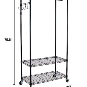 Oceanstar Adjustable Shelves with Hooks Garment Rack, Black