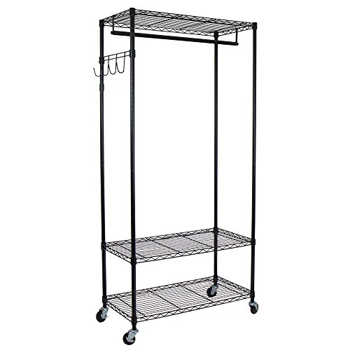 Oceanstar Adjustable Shelves with Hooks Garment Rack, Black