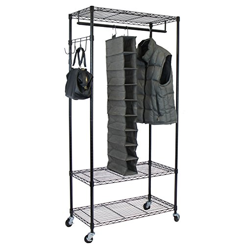 Oceanstar Adjustable Shelves with Hooks Garment Rack, Black