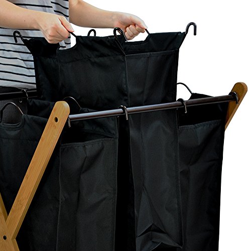 Oceanstar XBS1484 Bamboo 3-Bag Laundry Sorter Black, 29.75 in. H x 19.10 in. W x 27 in.