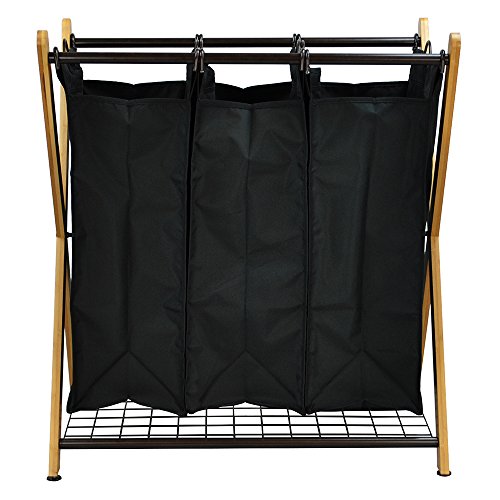 Oceanstar XBS1484 Bamboo 3-Bag Laundry Sorter Black, 29.75 in. H x 19.10 in. W x 27 in.