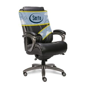 serta big and tall smart executive office comfortcoils, ergonomic computer chair with layered body pillows, big & tall, adjustable height, faux leather, black and gray