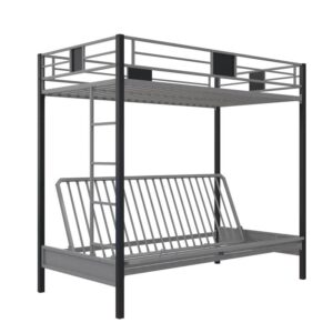 dhp silver screen metal bunk bed with ladder, black, twin