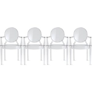 2xhome - set of 4 modern designer louis ghost armchairs with polycarbonate crystal clear transparent plastic dining chairs