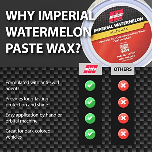 Malco VOC Compliant Imperial Paste Wax, Watermelon Scent – Creates High Gloss Finish/Provides Durable Protection/Premium Wax for Use on Fiberglass, Gel Coat and Painted Finishes / 14 Oz. (125214)